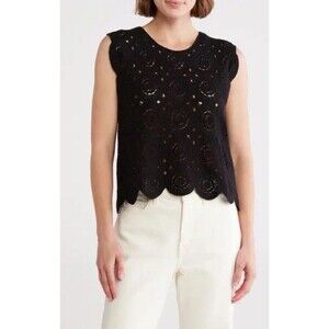 Abercrombie & Fitch Cropped Crochet Lace Top Women’s L Black Boho Chic $60, NWT